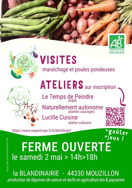 ferme ouverte aux Jardins de la Sanguèze + Mouzill’œuf le 2/05 !